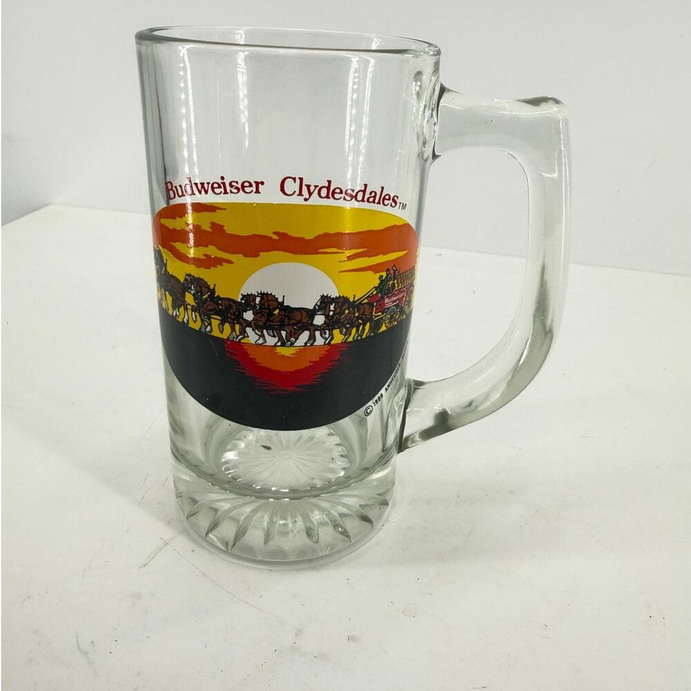Budweiser Clydesdales Beer Mug 1989 Anheuser Busch Sunset Horse Stein 6 Inch